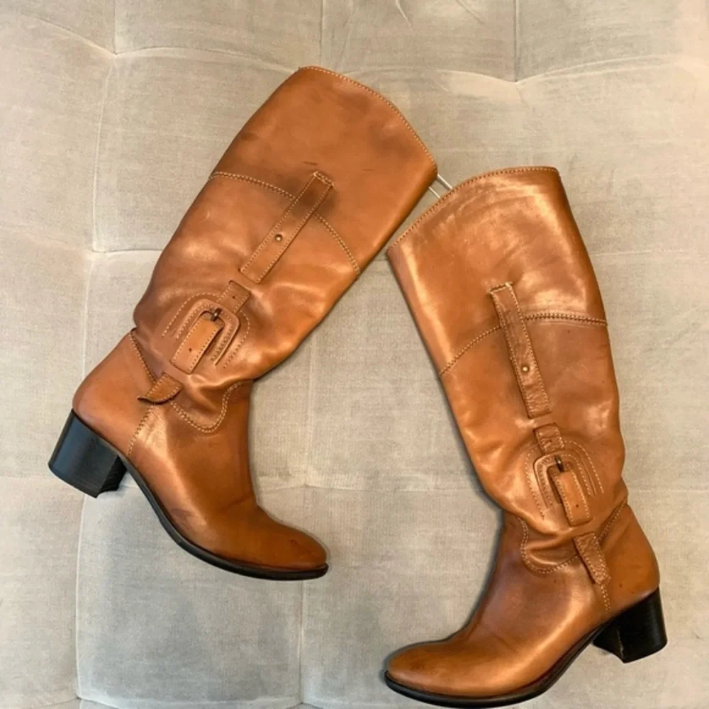 Lavorazione Artigianale Riding equestrian Knee High Leather Boots Shoes Brown 37